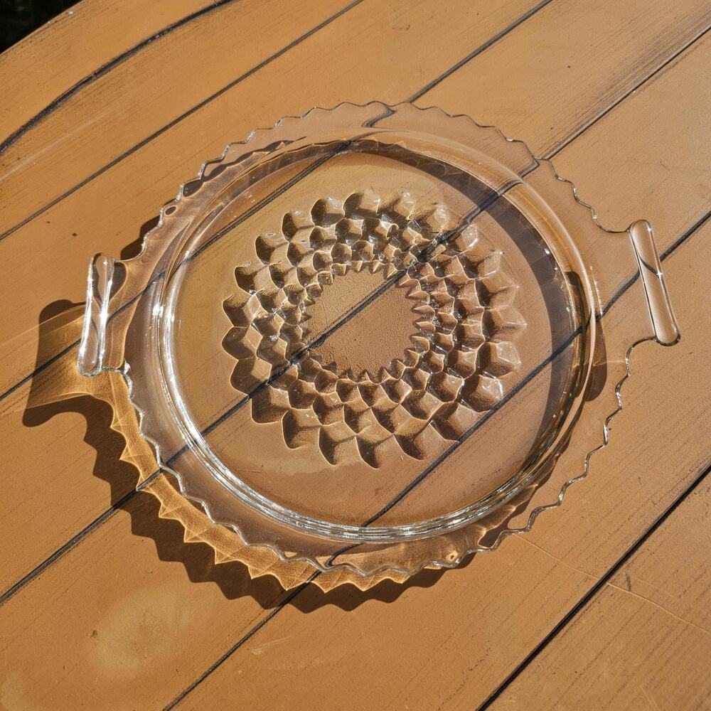 Vintage Jeanette Glass Cube Clear Glass Small Decorative Double Handled Tray